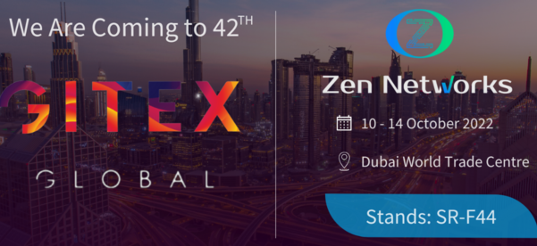 Zen Networks annonce sa participation au 42e GITEX Global au Dubai World Trade Center du 10 au 14 octobre 2022, avec en toile de fond un paysage urbain animé, mettant en valeur son stand SR-F44.